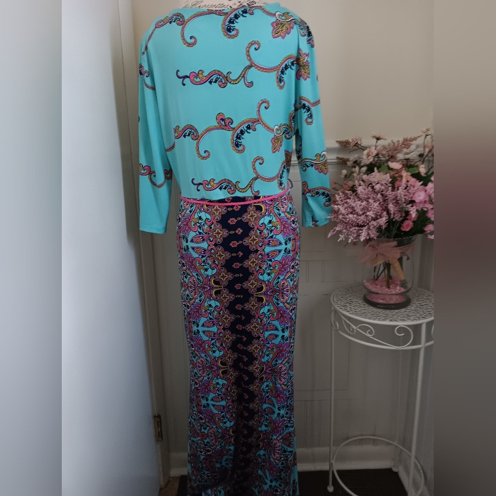 Womens Auditions 1X Teal and Paisley Wrap Maxi Dress - Picture 8 of 10